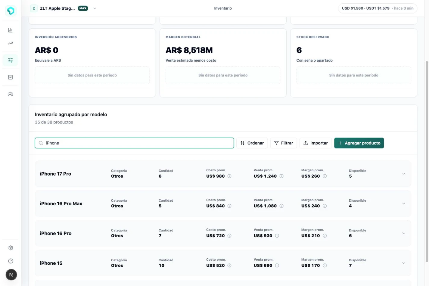 Inventario real anonimizado de Caja Simple